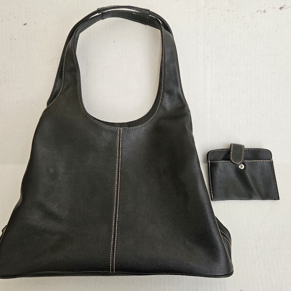 Nine West Black Faux Leather Shoulder Hobo Large Bag Shopping Tote with Wallet